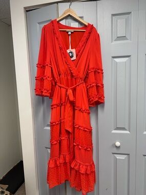 Alexis Red Maxi Wrap Dress with Ruffle Tiers